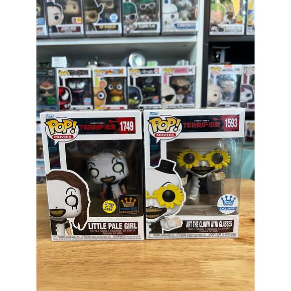2 Terrifier Funko Pops EXC Art Clown Glasses Little Pale Girl Glow Horror Movies - Picture 1 of 1